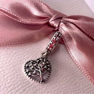 Genuine Pandora Pink Enamel Family Tree Dangle With CZ Dangle Charm